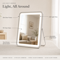 Miroir de maquillage de table blanc avec éclairage, 28 cm, rotation à 360°, miroir lumineux avec 3 modes de couleur, variateur d'intensité tactile