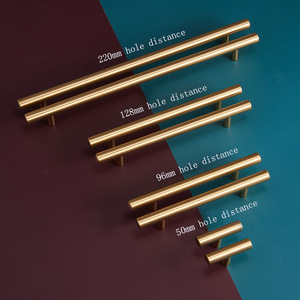 Moderno in ottone massiccio <span class=keywords><strong>oro</strong></span> lungo tirare le maniglie per cucina per mobili porte armadi armadi cassetti tira manopole Tbar maniglia - Product Image 6
