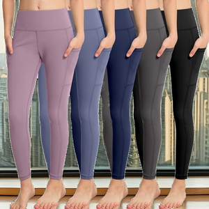 Leggings Deportivos de Cintura Alta para Mujer, con Logotipo Personalizado, para Yoga y Gimnasio, de Malla Sólida, Elásticos en Cuatro Direcciones, con Bolsillos Laterales - Product Image 2