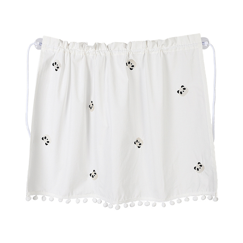 Rideaux panda brodés pompons en coton