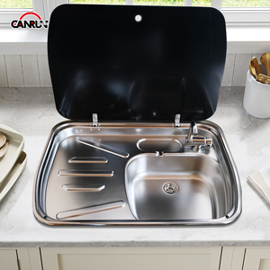 Évier CANRUN en acier inoxydable argenté <span class=keywords><strong>pour</strong></span> <span class=keywords><strong>camping</strong></span>-<span class=keywords><strong>car</strong></span> avec zone de drainage et couvercle en verre trempé <span class=keywords><strong>pour</strong></span> <span class=keywords><strong>camping</strong></span>-<span class=keywords><strong>car</strong></span>, caravane, fourgon aménagé - Product Image 3