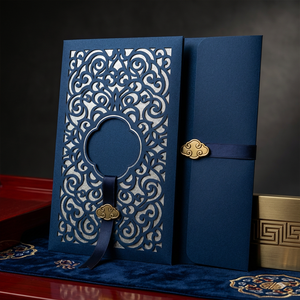 Carte d'invitation personnalisée découpée au laser avec enveloppe à rabat dorée pour exposition d'art muséale et gala VIP - Product Image 1
