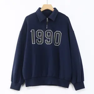 Custom design factory 100% cotton screen printing men sweatshirt half zipper closure turn down collar unisex sweatshirts