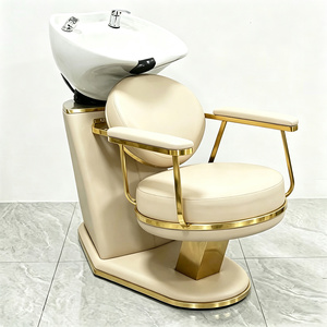 Fauteuil de lavage portable haut de gamme au design personnalisé, avec bac en céramique, base plaquée or et revêtement en cuir PU - Product Image 1