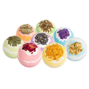 Dried flower bath salt balls rose extract essential oil moisturizing dry skin fizzy spa relaxation self care stress relief