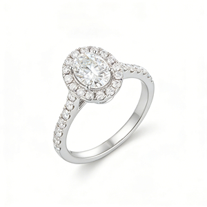 Bague de fiançailles en platine avec diamant ovale de 1 carat cultivé en laboratoire, halo et pierres latérales, bijoux classiques pour femmes certifiés IGI - Product Image 3