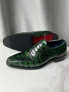 Zapatos de Cuero de Cocodrilo Verde de Lujo para Hombre – Zapatos de Vestir con Cordones de Alto Brillo, Calzado Formal Premium para Hombres - Product Image 2