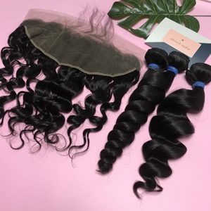 האיכות הטובה ביותר גלם בתולה מיושרת שיער טבעי הארכת חבילות לוגו פרטי חבילה שיער טבעי תחרה פרונטאלית פאות - Product Image 2