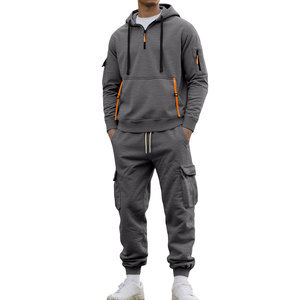 Survêtement personnalisé pour homme, automne/hiver, haute qualité, molleton lourd doublé, sweat à capuche zippé avec plusieurs poches cargo - Product Image 4