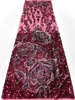 Tissu en dentelle perlée coloré de luxe avec motif floral et paillettes, écologique pour la décoration de vêtements, MOQ 5 yards