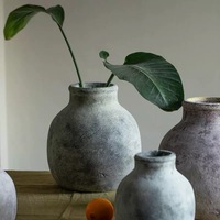 Vase à fleurs rond en terre cuite noire, fait main, de luxe, objet de décoration vintage pour la maison et le salon
