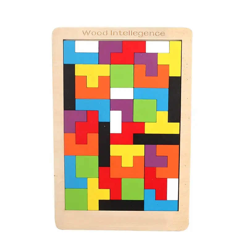 เกมคิวบ์ปริศนา3D มีสีสันไม้ปริศนาเกมคณิตศาสตร์แทนแกรมของเล่นเพื่อการศึกษารูปทรงปริศนาสำหรับเด็กก่อนวัยเรียน