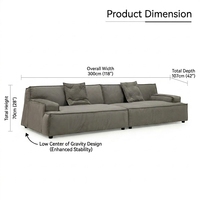 Ensemble de canapés gris de style européen nordique, assise profonde, mobilier de salon, canapé en tissu suédé avec accoudoirs encastrés pour villas