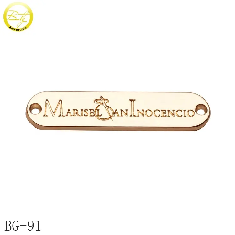 Custom hajj sewing metal label making fashion metal name tags for clothing and bags