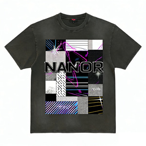 <span class=keywords><strong>T</strong></span>-shirt oversize tendance à manches courtes gris foncé vintage style cyberpunk avec patchwork et imprimé lettres, coupe ample - Product Image 2