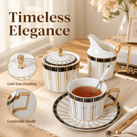 Service à thé et à café JC Luxury en porcelaine fine avec bordure dorée et tasses noires, service à thé écologique