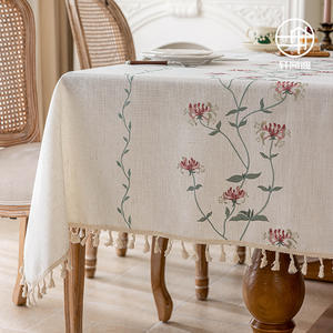 ผ้าปูโต๊ะปักลายแมนเซิง ฟางฮวา รูปทรงสี่เหลี่ยมผืนผ้า ทำจากโพลีเอสเตอร์ ขอบประดับพู่ห้อย สำหรับตกแต่งโต๊ะอาหารที่บ้าน ลายดอกไม้ - Product Image 5