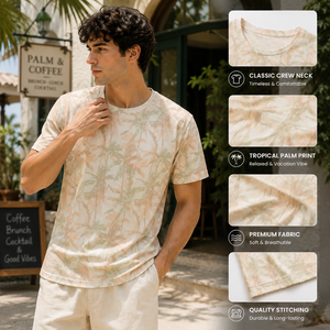 T-shirt personnalisé à imprimé tropical pour homme, motif palmier, tenue décontractée de plage, été, marque privée, fabricant OEM ODM - Product Image 3
