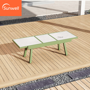 Ensemble de mobilier d'extérieur en aluminium vert <span class=keywords><strong>avec</strong></span> revêtement en poudre, <span class=keywords><strong>table</strong></span> de salon extensible, <span class=keywords><strong>table</strong></span> à manger en pierre frittée <span class=keywords><strong>sur</strong></span> le plateau - Product Image 1