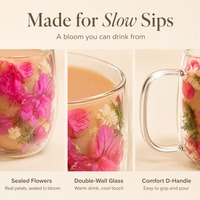 Mug à café en verre 9-12oz, forme ovale, double paroi, motif floral - Tasse isolante en borosilicate pour boissons chaudes et froides, maison et bureau