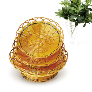 <b>Plastic</b> Imitation Rattan Woven Fruit <b>Basket</b> Circle Stackable Storage <b>Basket</b> For Neatening Fruit Platter - Product Image 1