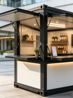 Maison conteneur pliable respirante de style mid-century moderne en acier galvanisé avec panneaux sandwich, café mobile, kiosque alimentaire pop-up