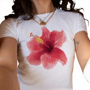 Camiseta Corta de Verano para Mujer al por Mayor, Estilo Y2K, con Logotipo Personalizado Bordado, Tejido Calado, Estampado de Flores y Texto Lindo - Product Image 1