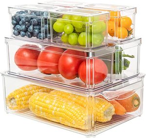 Set of 7 Fridge Organizer Stackable Refrigerator Bins with Lids, Clear Plastic BPA-Free Storage Bins