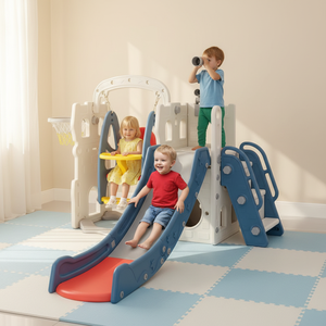 Aire de <span class=keywords><strong>jeux</strong></span> intérieure pliable en HDPE pour bébés, toboggan en plastique pour enfants, balançoire pour tout-petits, panier de basket-ball, jeu de jardin pour enfants de <span class=keywords><strong>1</strong></span> à 3 ans - Product Image 1