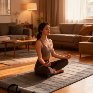 Tapis de yoga pour femmes, tapis de fitness pliable gris de 1 cm d'épaisseur avec motif rayé pour utilisation à domicile ou en salle de sport - Product Image 1