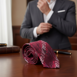 Cravate artisanale à motif de châle bordeaux motif italien de transition - Product Image 3