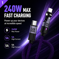 Câble USB-C tressé SIKAI pour iPhone, 240W, 5A, charge rapide, avec E-Marker, simple 540 °   Connecteur rotatif 480 Mbps