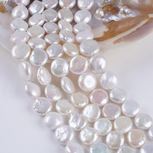 Collier semi-fini en perles d'eau douce naturelles de 14 mm en forme de riz, coloré, bouton plat rond, pour bricolage, couleur blanche - Product Image 3