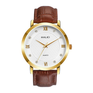 Montre Homme HALEI Neuve Originale à Quartz avec Bracelet en Cuir Étanche 3 ATM Aiguille Diamant Mouvement Japonais Vente en Gros en Dropshipping - Product Image 3