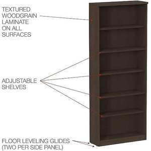 Librería Alera Valencia Series de seis estantes, madera color espresso, 31 3/4 pulgadas de ancho x 14 pulgadas de profundidad x 80 3/8 pulgadas de alto - Product Image 5