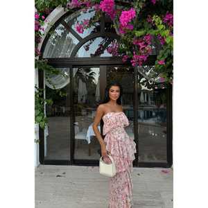 Falda Larga sin Tirantes Karessa en Rosa Polvo, Elegante y Personalizada para Fiestas, Banquetes, Cenas y Eventos, con Cierre y Drapeado, Talla XS - Product Image 4