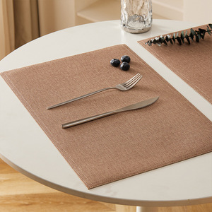 Tabletex Fabric Textured Sewn Leather Placemats Oval Solid Color Waterproof Oil Resistant <b>Table</b> Mats Bowl Mats <b>Coasters</b> - Product Image 2