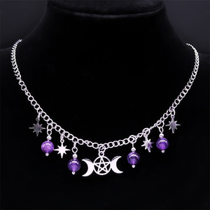 Collar con Pentagrama de Triple Luna, Acero Inoxidable, Bruja Pagana, Misterioso, <span class=keywords><strong>Hécate</strong></span>, Accesorios para Mujer, Joyería, Collar Luna - Product Image 1