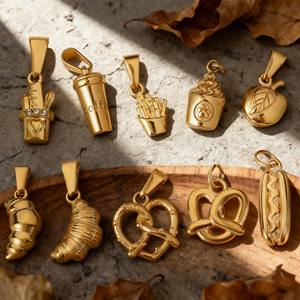 Ciondoli Roma in Acciaio Inossidabile Placcato Oro 18k |   Ciondoli a Forma di Tazza di Caffè, Pretzel e Pasta |   Forniture Impermeabili per Creazione di Gioielli Fai-da-Te e Collane - Product Image 2