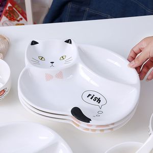 Assiette en céramique créative pour chat, en porcelaine, divisée, pour enfants, en forme d'animal de dessin animé, pour le petit-déjeuner - Product Image 1
