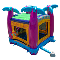 Château gonflable tropical accrocheur pour usage commercial, décoration de palmier, aire de jeux pour carnaval d'été et location de fête