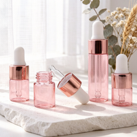 Vente en gros de flacons compte-gouttes cylindriques miniatures en verre rose de 1 ml, 2 ml, 3 ml, 5 ml, flacons vides pour échantillons d'huiles essentielles, compte-gouttes en or rose, sérum