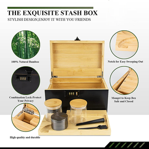 Extra Large Black Painted <strong>Wooden</strong> Bamboo <strong>Storage</strong> Stash <strong>Box</strong> Smell Proof Jar Bamboo Stash <strong>Box</strong> with Rolling Tray and Combo Lock - Product Image 3