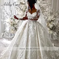 Ashley Carol-Robe de bal en dentelle à manches longues avec appliques 3D de luxe, 2024