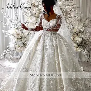 Ashley Carol Sweetheart vestido De novia 2024 lujo 3D flores apliques manga larga encaje <span class=keywords><strong>Vestidos</strong></span> De Novia - Product Image 4