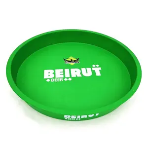 Wholesale round anti-slip serving tin tray for bar