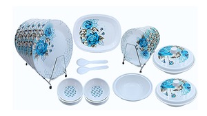 Melamine <b>Dinnerware</b> <b>Set</b> Of 32 Floral Printed Round and Oval Plates Bowls Spoon <b>Set</b> Modern Tableware - Product Image 6