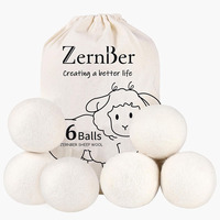 Lot de 6 boules de séchage en laine de mouton écologique et durable XL 100% 7cm boule de séchage en coton pour blanchisserie