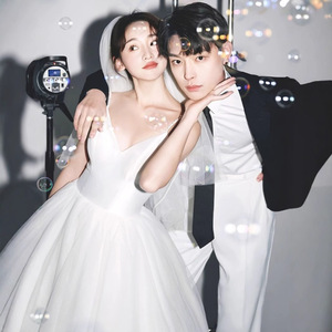 French Strap Light Wedding Dress White Elegant Temperament Engagement Registration Slim Couple Photography <strong>Clothes</strong> - Product Image 3