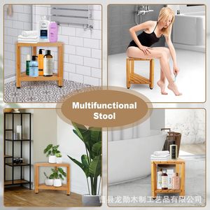 Tabouret de douche d'angle en bois Long Xun, en bambou, avec rangement, pour salle de bain - Product Image 3